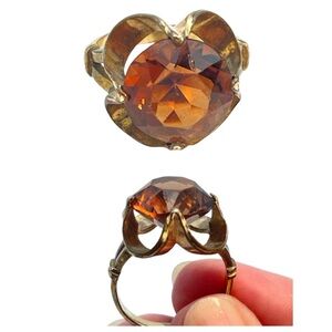 Vintage Clark & Coombs Ring 10K Gold Filled Topaz Brown Colored Crystal